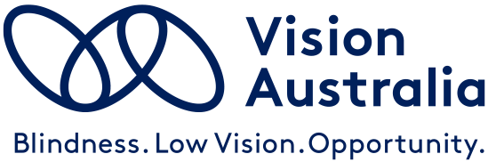 Vision Australia logo, text: Vision Australia. Blindness. Low Vision. Opportunity.